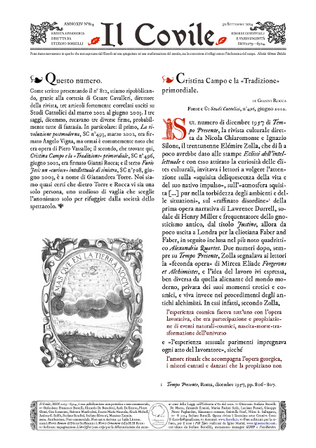 Copertina di Cristina Campo e la «Tradizione» primordiale.