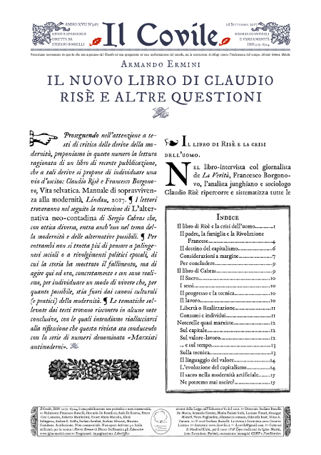 Copertina di Il nuovo libro di Claudio Risè e altre questioni.